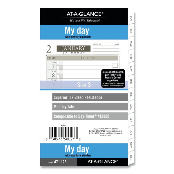 At-A-Glance One-Page-Per-Day Planner Refills, 6.75 x 3.75, White, 2021 47112521